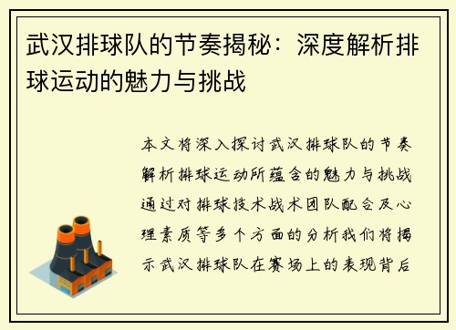 武汉排球队的节奏揭秘：深度解析排球运动的魅力与挑战